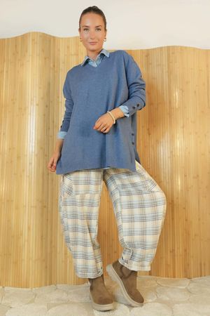 Elodie V Neck Button Knit Denim